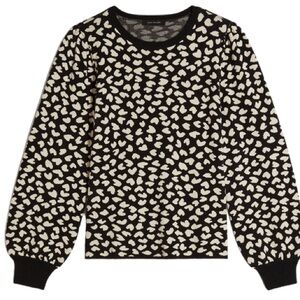 Ann Taylor puff sleeve black/tan jacquard heart sweater size small like new!